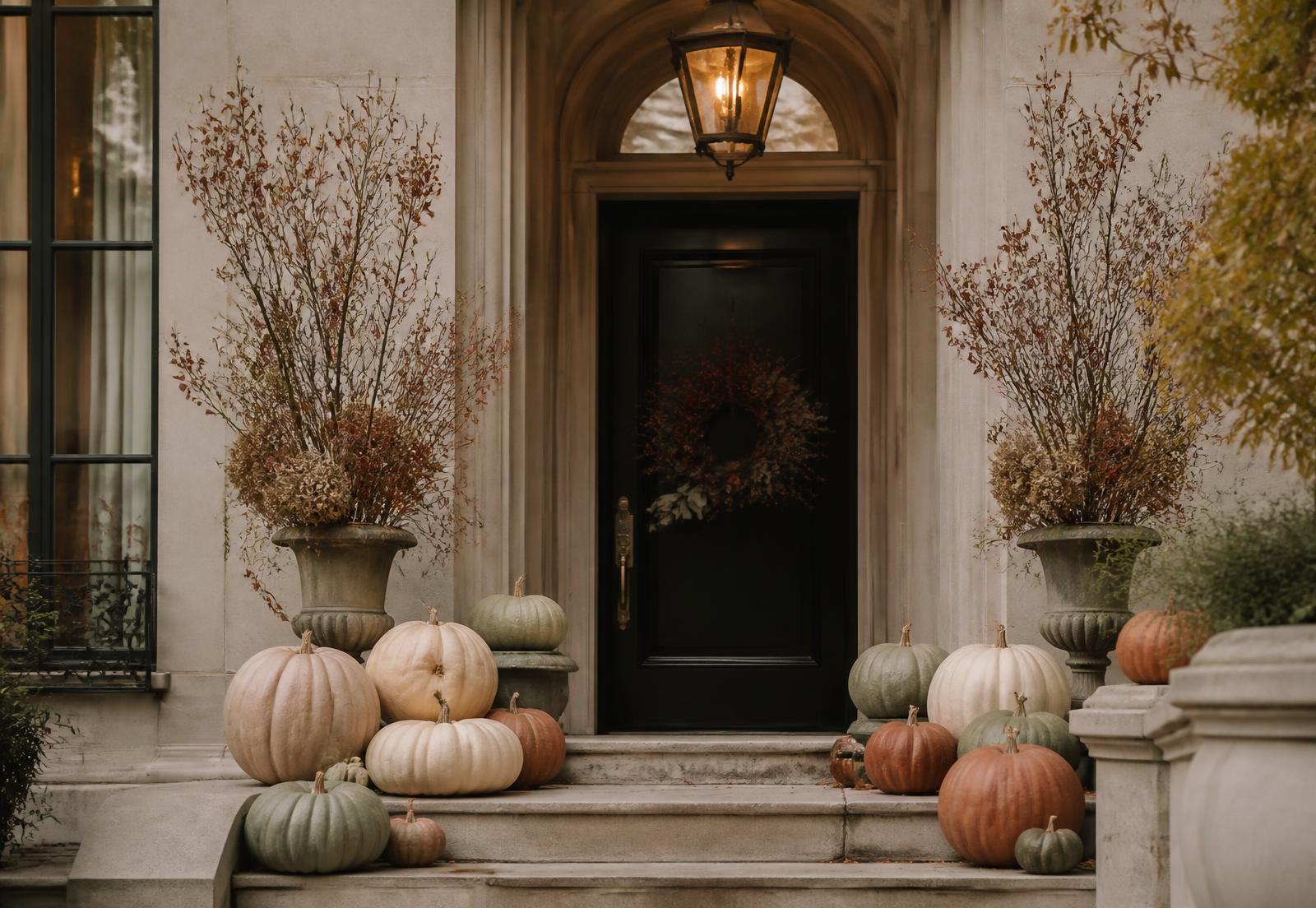 Styled luxury front entry in autumn